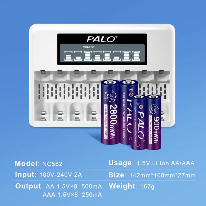 PALO 1.5V AA AAA Rechargeable Battery Charger Intelligent Fast 8