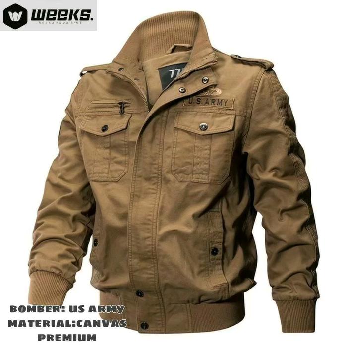 JAKET MILITER US ARMY JAKET KANVAS TEBAL JAKET MOTOR JAKET BORDIR EMBLEM US ARMY