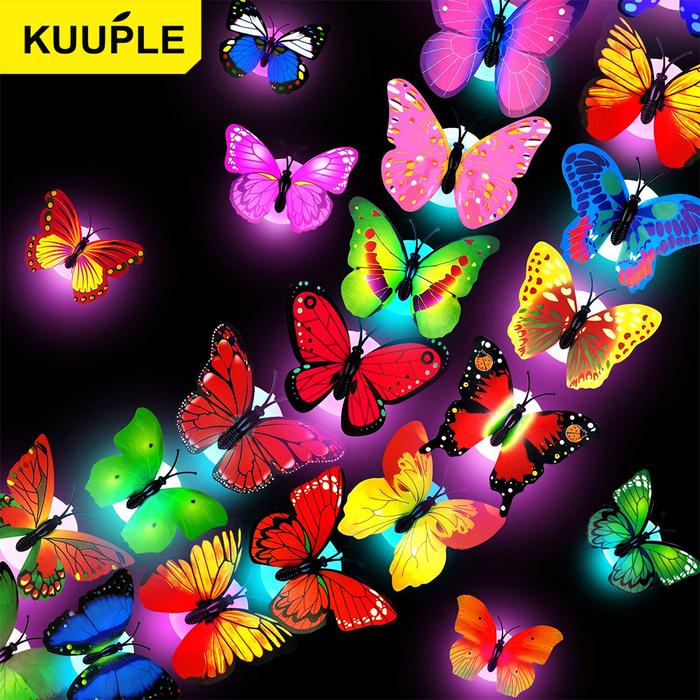 KUUPLE Stiker Dinding LED Kupu-kupu Berubah Warna Lampu Tempel 3D