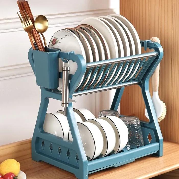 Pengering piring, dudukan sumpit dengan rak pengering piring dengan