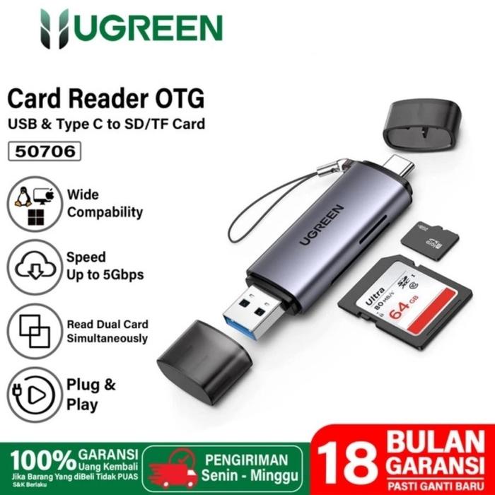 UGREEN Card Reader OTG USB Type C dan USB A 3.0 Ke Micro SD TF 50706