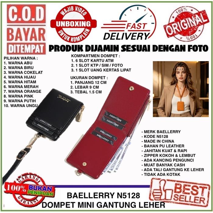 C.O.D Baellerry N5128 Dompet Tipis Dengan Tali Gantung Leher Bahan PU Leather Tebal Muat Banyak Cash