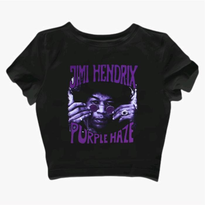 CROP TOP JIMI HENDRIX PURPLE HAZE | BAND METAL MUSIK ROCK | GRUNGE | CROPTOP HITAM | CROP TEE SLIM F