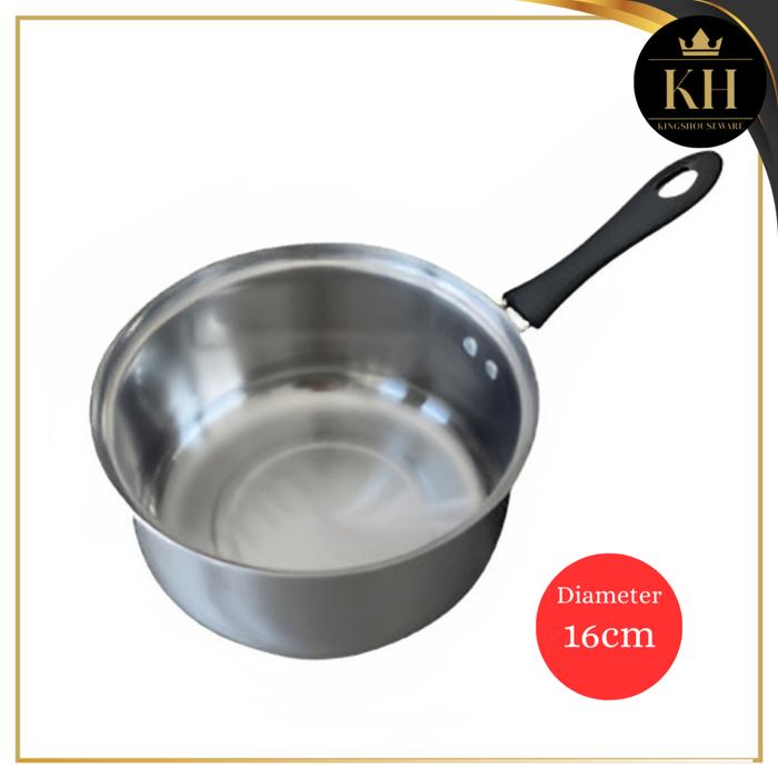 Panci Susu Gagang Hitam - Panci Mie - Panci Serbaguna - Panci Stainless Ukuran 16cm