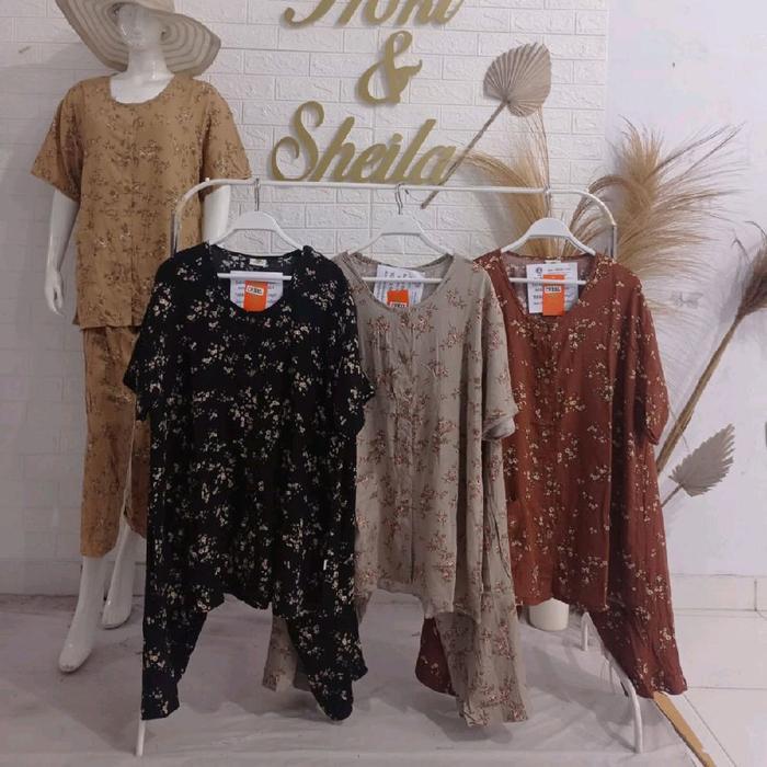 Baju Tidur Hoki Sheila Jumbo Rayon Premium Ld 120 Lengan Pendek Celana Panjang Bahan Rayon Premium L