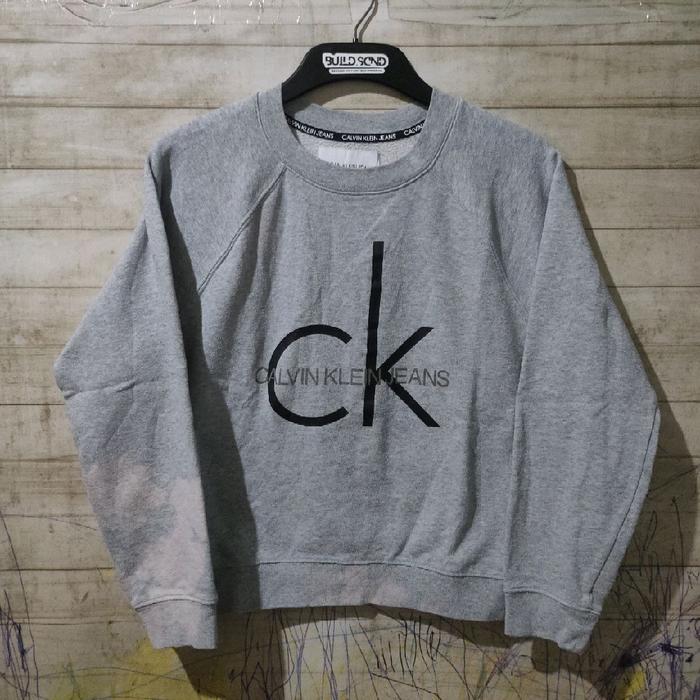 Calvin Klein Jeans Grey Original Women Croptop Crewneck Big Logo Size M