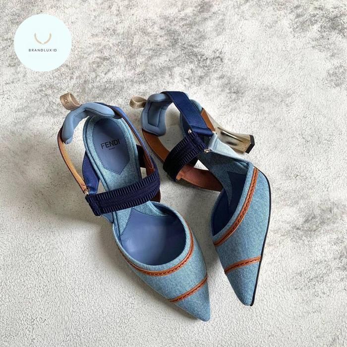 FENDI COLIBRI SLINGBACK 8,5CM 85MM DENIM BLUE