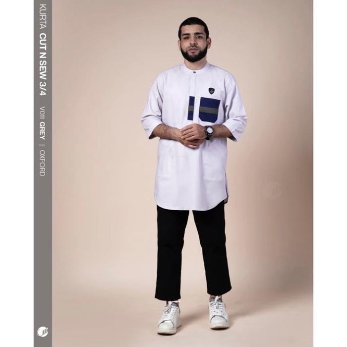 SAMASE V011 KURTA CUT AND SEW - Koko Kurta Lengan 3/4 Oxford Solid - Ahad Moslem Store