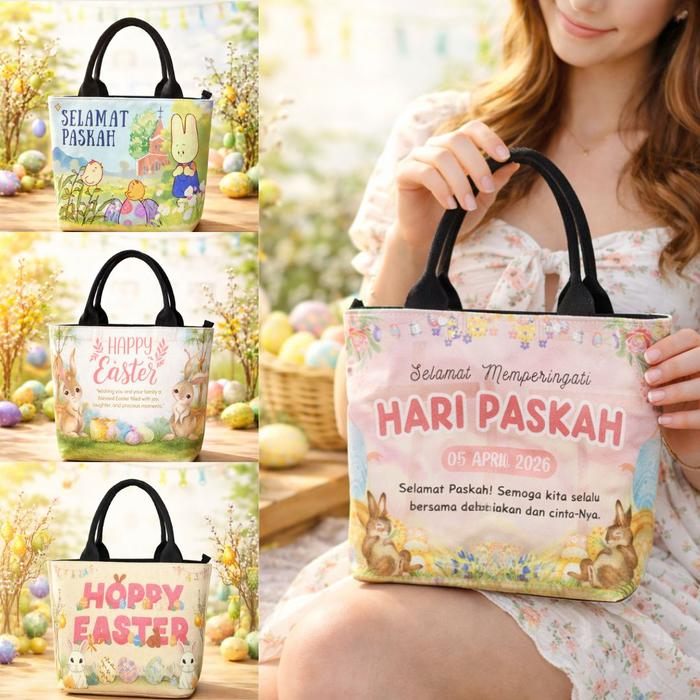 [PROMO] Tas Totebag Hampers Paskah Kelinci Happy Easter Souvenir Paskah Lucu dan Unik