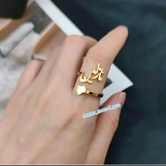 Cincin Nama font Arab lapis emas Asli kualitas premium