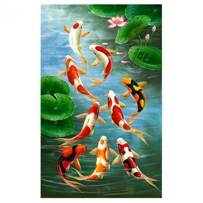 Diamond Painting Round Full Diamond Koi Carp Cross Stitch Kits
