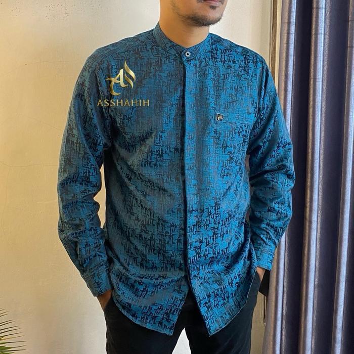 ASSHAHIH kemko jaguar motif abstrak Baju Muslim Pria Formal Kerah sanghai lengan Manset saku paspol