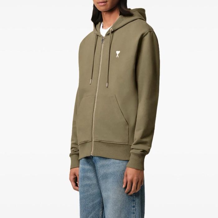 AMI Paris Ami de Coeur Hoodie Zip Olive