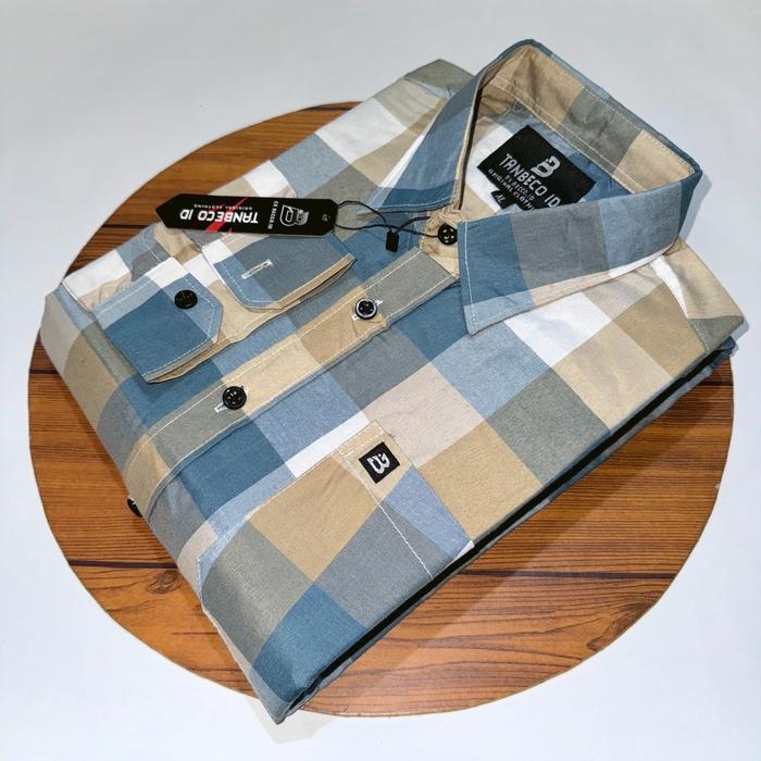 MHS- KEMEJA PRIA LENGAN PANJANG MATERIAL COTTON PREMIUM MOTIF KOTAK2 DAN SALUR KEMEJA CASUAL KEMEJA 
