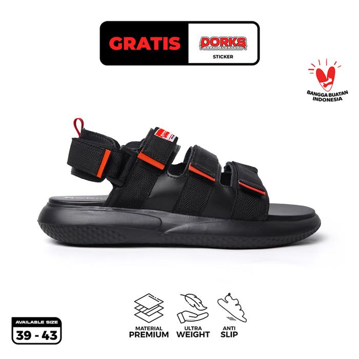 Dorks - Archieve Full Black Sandal Casual Outdoor Pria Wanita Original