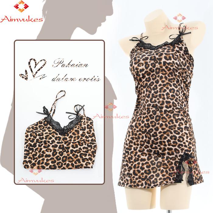 Lingerie dress motif macan leopard, baju tidur tipis wanita premium