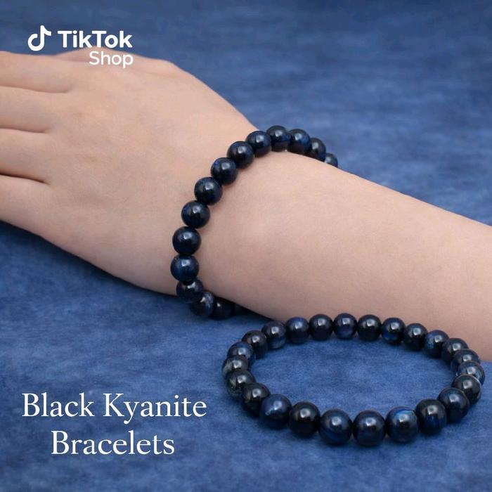 [BLACK KYANITE BRACELETS] Gelang Batu Alam Black Kyanite / Deep Blue Kyanite Tersedia beads 8mm