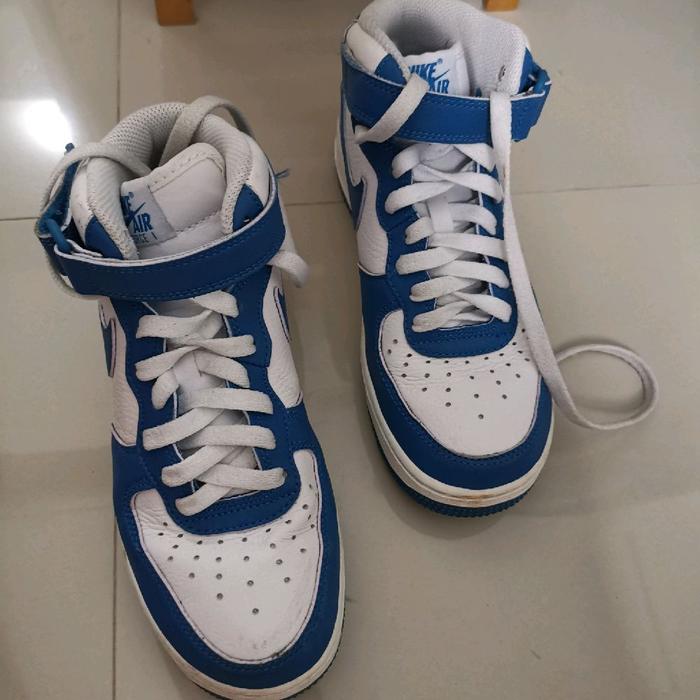 Nike Air Jordan 1 Mid Putih Biru Sepatu Sneakers Wanita Casual Comfortable