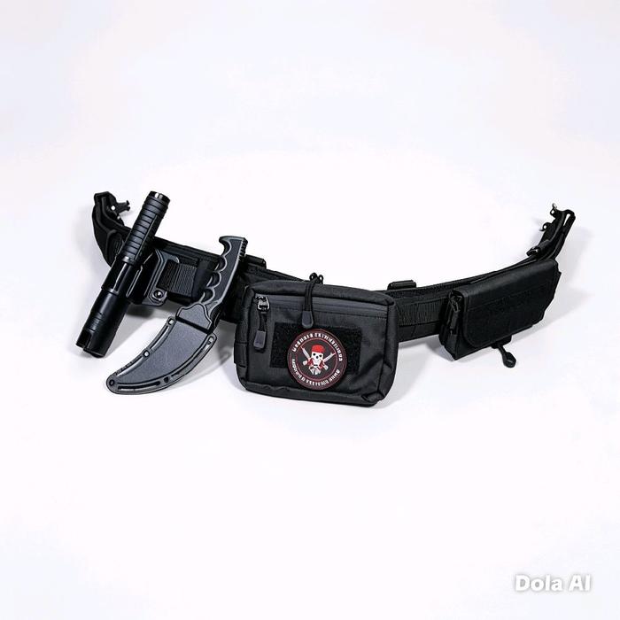 Tas Pinggang Tactical Hitam dengan Senter dan Pisau untuk Penggunaan Praktis dan Aman