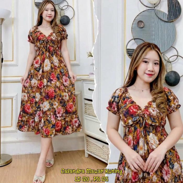 Daster Casandra Daster//Dress Rayon Motif Model Kerut Kekinian Super Cantik