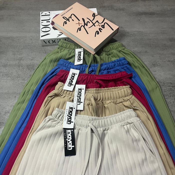 Celana Wanita Inayah Kulot Knit Bawahan Panjang Highwaist Korean Pants Basic Linen Rajut Jumbo Dewas