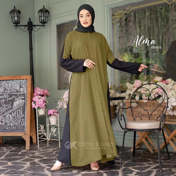 Ebba Karen Alma Abaya Mix Warna 2 Warna Simple Dress Series Tanpa Hijab Bahan Ceruty Full Furing Res