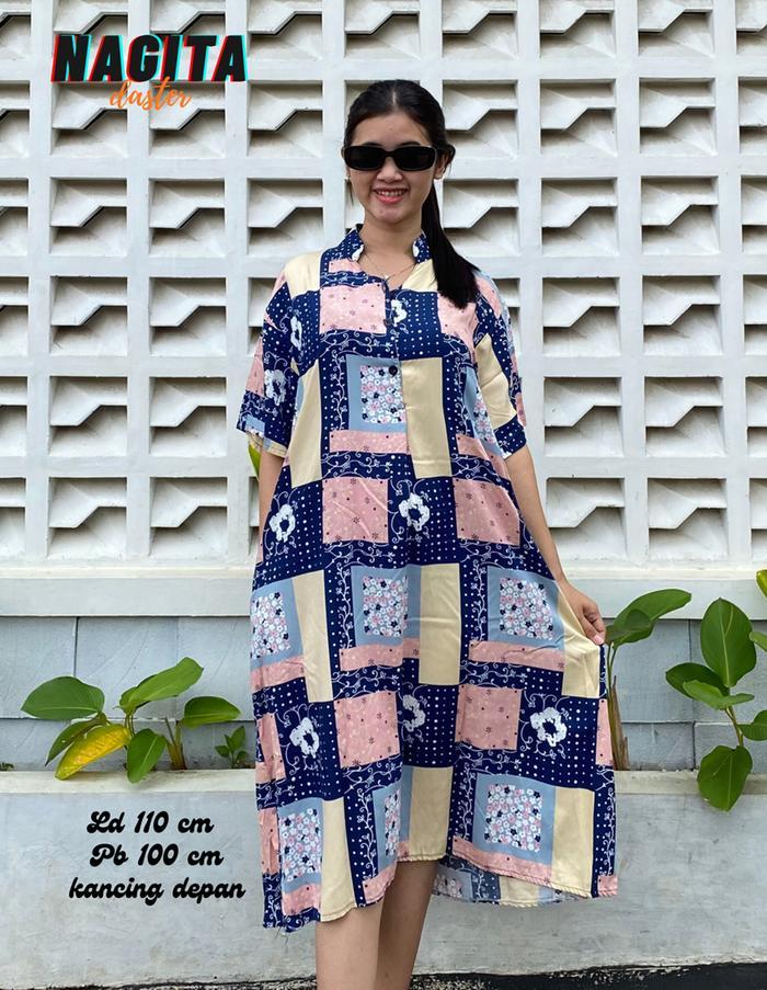 Nagita Daster Motif Kekinian Selutut Rayon Premium Busui Friendly Mini Dress Motif Kancing Depan Bah