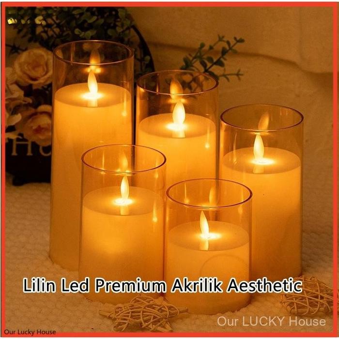 【Our Lucky House】Lilin LED Premium Akrilik Aesthetic Candle - Smokeless, Lilin elektrik Untuk Natal,