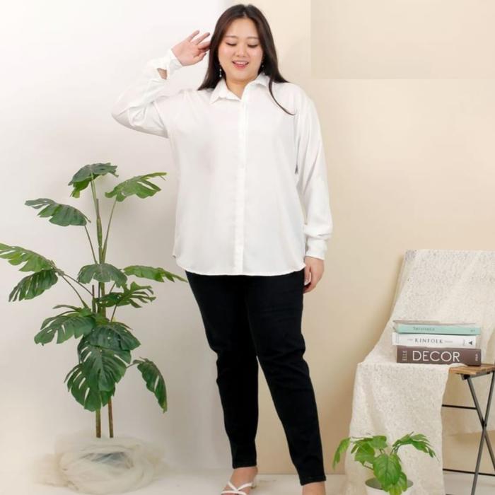 Baju Atasan Wanita Jumbo Terbaru Kemeja  Putih Casual Bahan Rayon Twill Nyaman Formal Hitam Jeans Pa