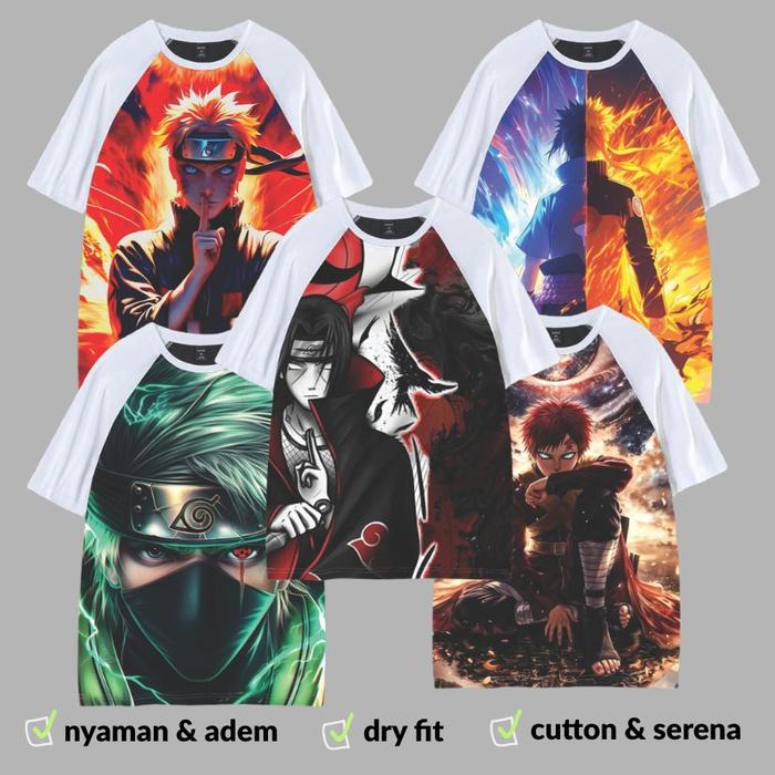 Kaos Anak Reglan Gambar Naruto Sablon Sublime gambar 3D Baju Anti Luntur