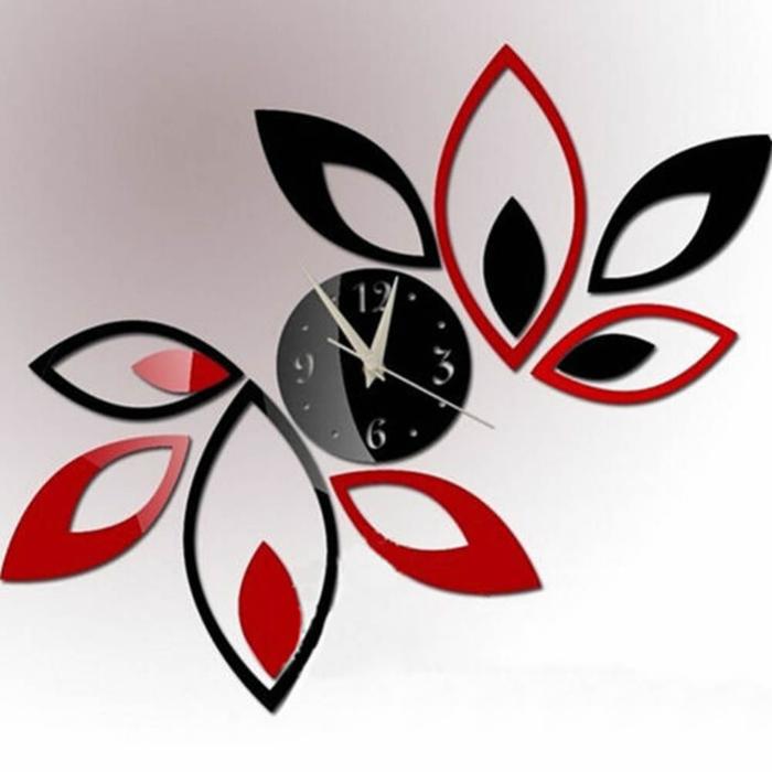 3D Clock Lotus DIY Art Acrylic Mirror Wall Sticker TV Backdrop Home