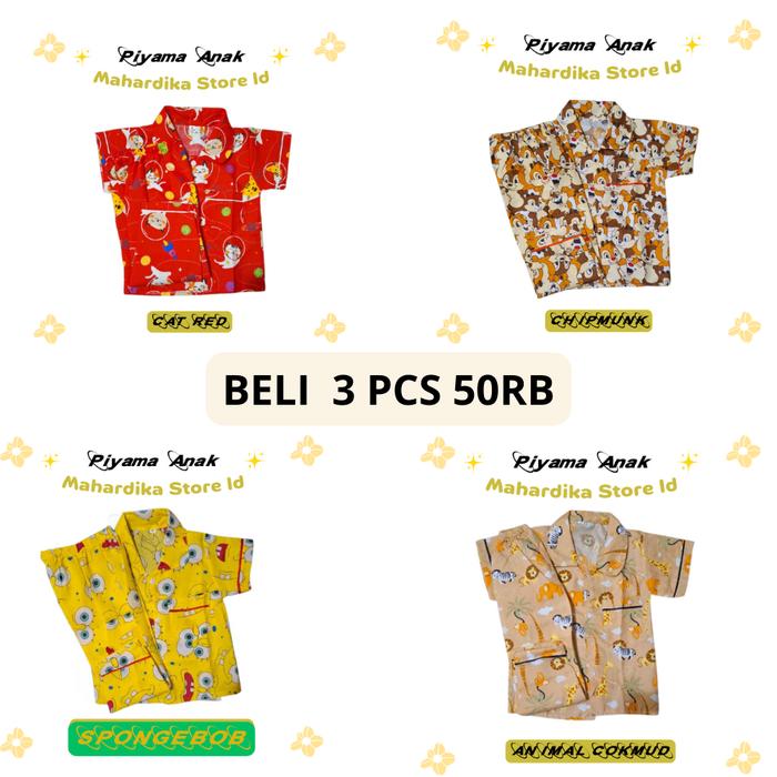 (3PCS 50RB) AJU PIYAMA TIDUR ANAK SET MOTIF KARTUN LUCU TERBARU BUNDLING TERMYURAH  Baju Fashion