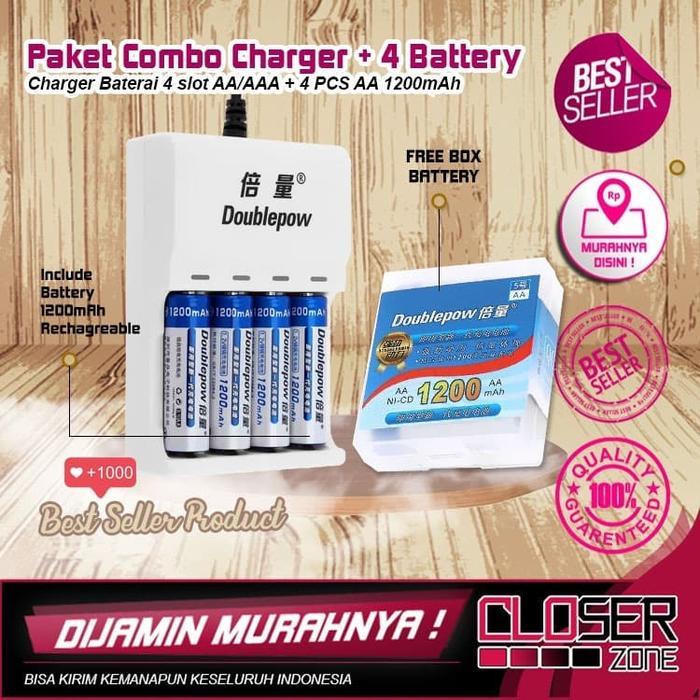 Paket Baterai Charge 4PCS AA Doublepow + Charger Baterai AA/AAA DB-B02
