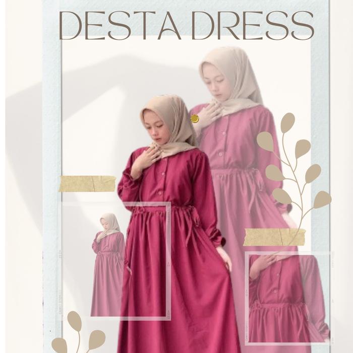 DESTA DRESS GAMIS SHINY SERUT PINGGANG LENGAN KERUT BAHAN SHINY
