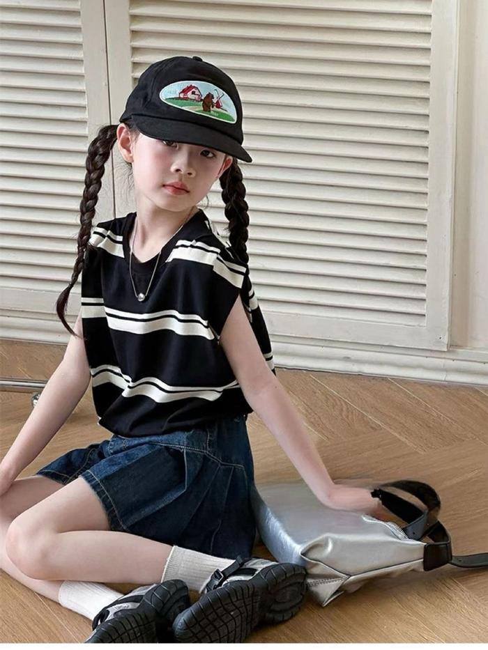 Kidsfashionkolesi 3025 Setelan Blakely Blaster With Denim Pleat Skirt Sleeveless Anak Perempuan Terb