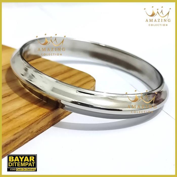 Gelang Benggali Bangle India Punjabi Baja Putih Monel Bulat Segitiga Baja Putih Pria Asli Anti Karat