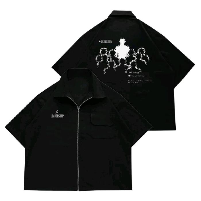LEADERSHIP~Workshirt Boxy zipper people Leadership~kemeja Boxy -kemeja unisex hitam