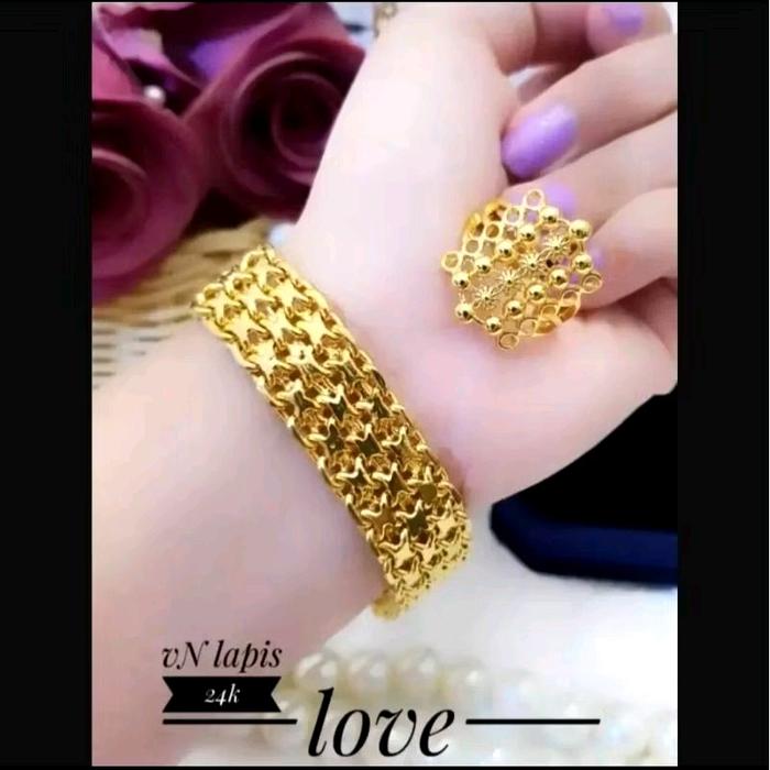 NEW PROMO Gelang Tangan Rantai tikar Gold 10 ml free cincin dubai gold elegan fhasion Titanium Brace