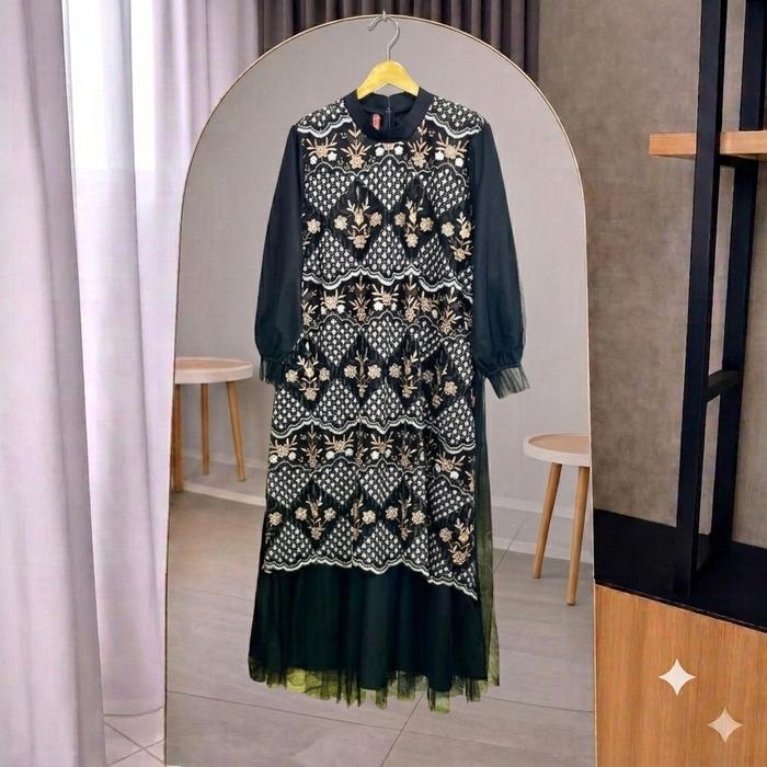 Myshawl Valery Hilary Dress Gamis Brukat Jumbo Syakila Motif Kasual Kondangan Wisuda Kekinian Big Si
