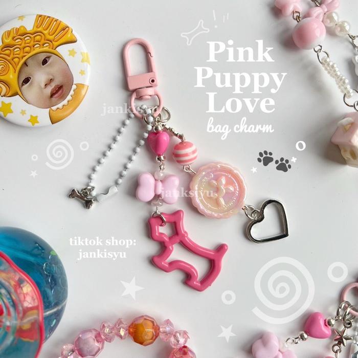 Pink Puppy Love Bag Charm Gantungan Tas Lucu