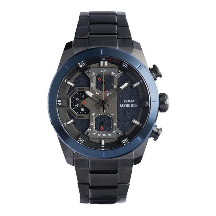 Jam Tangan Pria Expedition E 6828 MF BUBBU Black Dial Stainless Steel Sport Chronograph