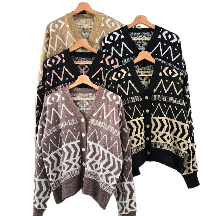 CARMELLE OUTER CARDIGAN KNIT KOMPUTER MOTIF ABSTRAK Dengan Desain Unik Dan Nyaman Untuk Dipakai Seha