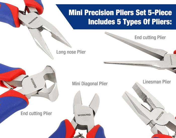 WORKPRO Set Tang Mini 5-Piece Tang Diagonal Cutter Set Tang Pembuat