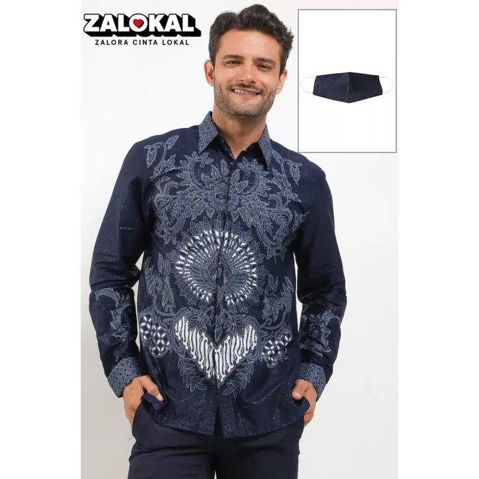 Krisna Batik Derek Navy Kemeja Pria Shirt Katun Premium