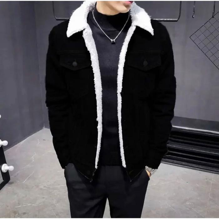 JACKET JEANS SHERPA JACKET DENIM BULU PRIA DAN WANITA TERLARIS BIKER DILAN SHERPA