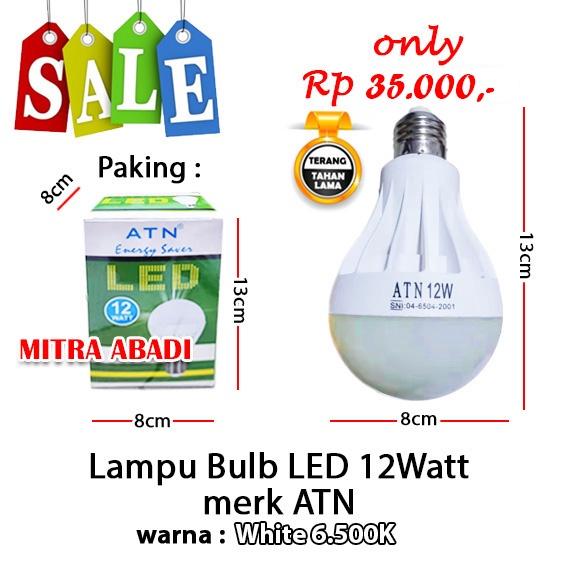 Lampu Bohlam/Bulb LED 12 Watt ATN White Putih