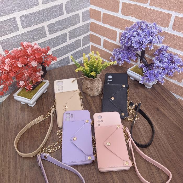 Softcase Dompet Kulit + Tali Rantai Wanita For All Type Hp Oppo Vivo Samsung Infinix Realme Xiaomi I