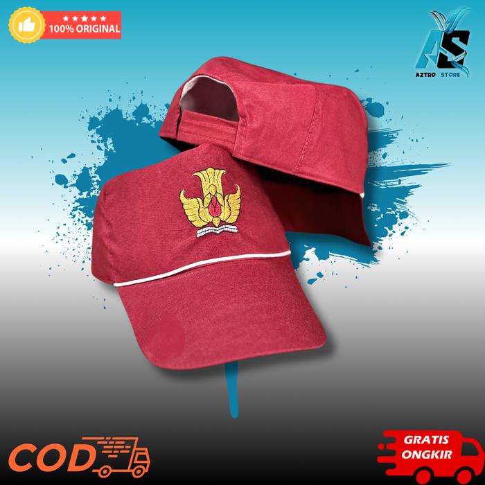 Topi sekolah SD merah polos, TOPI SD MERAH MERAH perekat / kretek , topi sd anak , topi anak sd Bord
