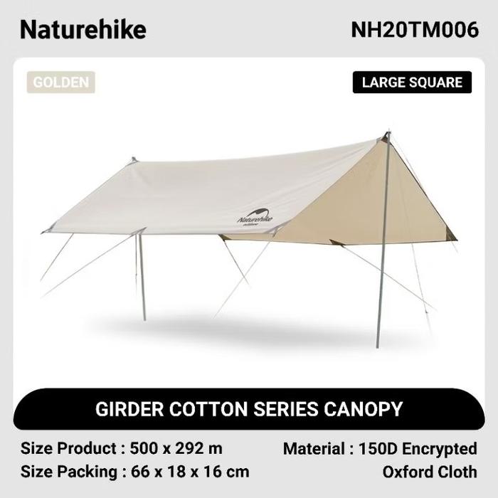 FLYSHEET TENDA NATUREHIKE COTTON TARP GIRDER NH20TM006 500x292cm SUN SHELTER TENT CANOPY CAMPING HIK