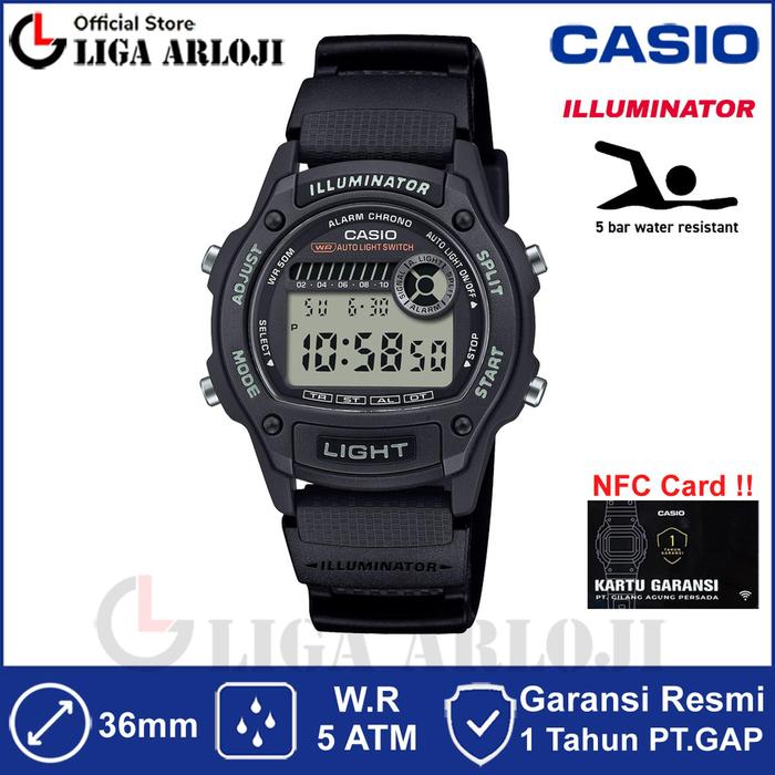CASIO W-220H-1AVDF Jam Tangan Pria Anak Digital Karet Original Hitam W-220H-1A W220H 36mm W.R 5 ATM 
